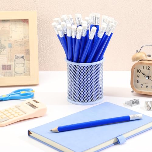 Fainne 48 Pcs Fat Pencils Jumbo Big Thick Large Pencils and 3 Pieces Sharpeners for Kids Beginners Preschoolers Kindergarten School Office Supplies (Blue+silver,Round) - color: Blue+Silver, style: Round