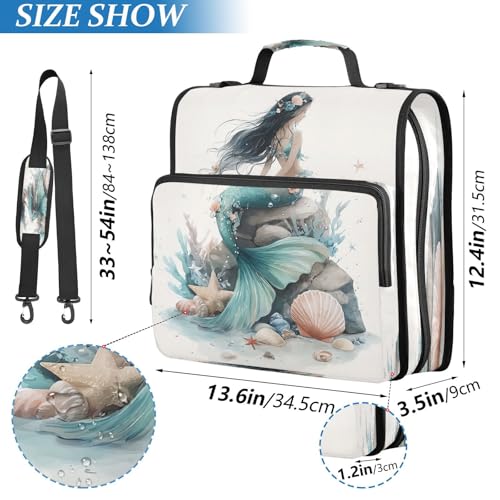 3 Ring Zipper Binder Mermaid Seashell Binders Bag with Shoulder Strap 500 Sheets Paper Organizer Trapper Keeper Documents Storage File Folder for School Office - color: A2848