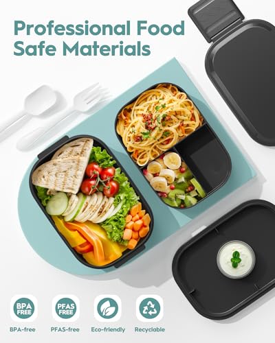 BiuLeon Bento Box Adult Lunch Box, 65 Oz Capacity Lunch Containers(Adjustable 2/3 Tier), BPA-Free, Leak-Proof and Stackable Bento Lunch Box, Microwave & Dishwasher Safe with Utensils(Black) - color: Black