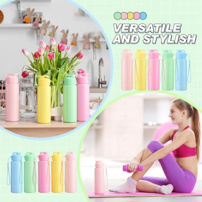 Domensi 50 Pieces Plastic Water Bottle Bulk 17 oz Sports Adults Reusable Large Water Bottles with Leak Proof Flip Top for Adults Fitness (Solid Pastel) - color: Solid Pastel
