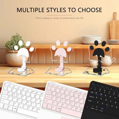 for Bluetooth Keyboard Touchpad Built, Cute Tablet Stand Adjustable & Foldable, Wireless Rechargeable Bluetooth for iPad, iPad Pro/Mini/Air, Samsung Xiaomi Tablets, etc - Pink - color: C-Touchpad Keyboard-Pink