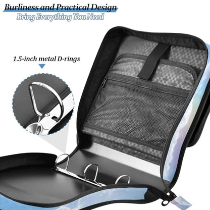 Rainbow Zipper Binder with Shoulder Strap & Handle for Easy Carry, 1.5 Inch 3-Ring Binder for School, Expansion Panel and Expanding File