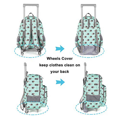 Tilami Rolling Backpack 18 inch Double Handle with Lunch Bag Wheeled Kids Backpack for Girls and Boys, Hedgehog Green - color: Hedgehog Green