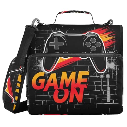 Gredecor 3 D-Ring Zipper Binder 1.5 IN Waterproof Video Game Joysticks on Bricks Binder with Zipper Shoulder Strap, Multi-Pockets Organizer Bag for School & Office Supplies, Storage 500 Sheets Capacit - color: Video Game Joysticks on Bricks