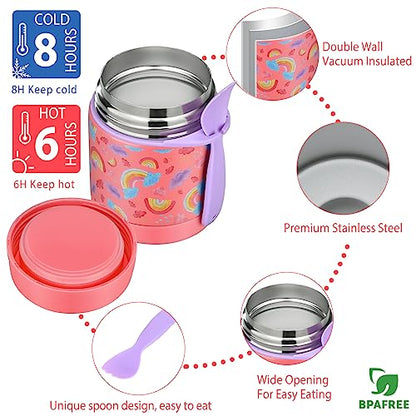 Howeemo Rainbow Bento Lunch Box Set, 25.36 oz Capacity, Stainless Steel Insulated Soup Thermo, Leak-proof Bento Box, Microwave and Dishwasher Safe - color: Rainbow