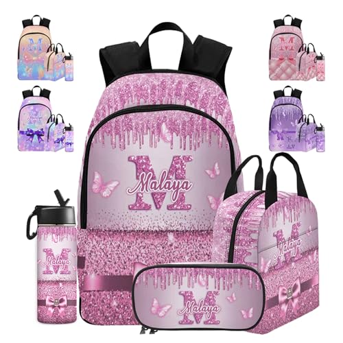 MyPupSocks Customize Girls Casual School Backpack for Kids, Personalized Shinning Glitter Monogram Schoolbag Shoulder Bag Custom Lunch Box Bag Travel Daypack for Students Boys Girls Back School Gifts - color: Multi 04