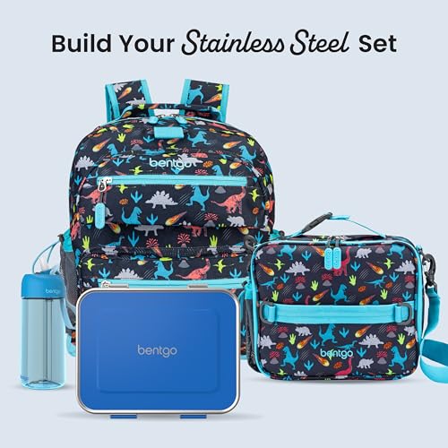 Bentgo Kids Stainless Steel Leak-Resistant Lunch Box - 3-Compartments with Bonus Silicone Container, Durable, Eco-Friendly, Dishwasher Safe, BPA-Free, Ideal for School, Ages 3+ (Blue) - color: Blue