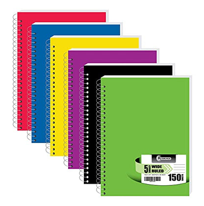 Rosmonde Loose Leaf Paper, 900 Sheets, 6 Pack, Wide Ruled Sheets, Combo, Spiral Notebooks, 6 Pack, 5 Subject Notebook, Wide Ruled, 150 Sheets (300 Pages), Assorted Colors, School, Home & Office