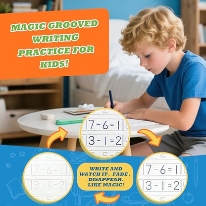 Magic Grooved Writing Practice for Kids, Reusable Grooved Workbook | Handwriting Practice for Kids Ages 3-8 - with Disappearing Ink, Letters Numbers & Tracing Books, Large Preschool Gift Set