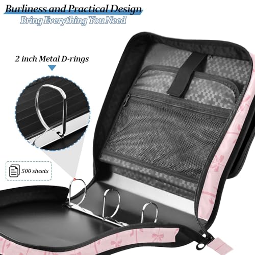 Pink Ribbons Bow Zipper Binder Bag 3 Ring with Shoulder Strap Zippered Binder Fits 13 Inch Laptop File Folder Document Organizer for College Office Supplies - color: Pink Ribbons Bow