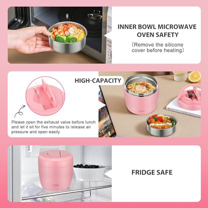wiwens Thermo Food Jar for Hot Food Adults 32OZ Soup Thermo Lunch Containers Wide Mouth Vacuum Insulated Stainless Steel Leakproof Bento Box with Spoon (Pink2) - color: Pink2