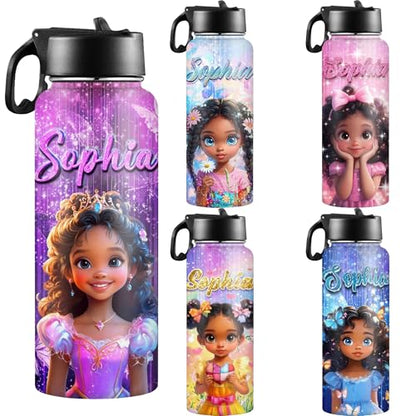 D-Story Custom Water Bottles Back to School Gift for Girls 18Oz Personalized Stainless Steel Insulated Water Bottle with Straw Lid Customized Name Princess Bottles Daughter Birthday Gifts - color: Design 22