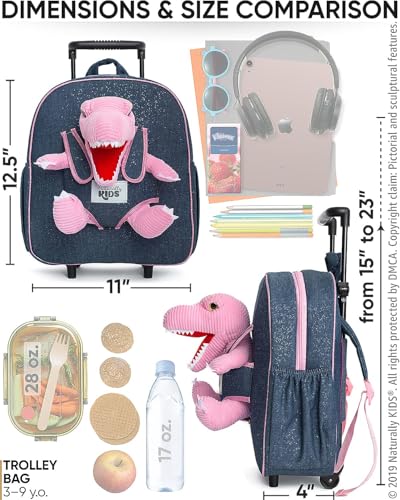 Toddler Luggage w Pink Dinosaur Toys, Kids Rolling Backpack for Girls, Boys, Toddler Suitcase, Gifts for 3 4 5 6 Year Old - color: 02 Dinosaur Pink, style: Trolley