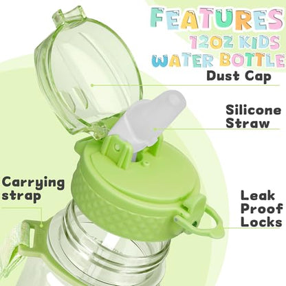 OLDLEY 17oz Kids Water Bottle, Tritan BPA-Free, Leakproof Flip Straw Lid, Motivational Time Marker, Carry Strap, Reusable Clear Water Bottle for Boys & Girls,Parrott Green - color: Parrott Green, style: 17 Ounces