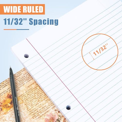 Loose Leaf Notebook Paper 750 Sheets 5 Packs Bulk for 3 Ring Binder, 8x10.5 Filler Paper Wide Ruled 3-Hole Punched Lined Paper for Writing Office Business School College Home (150 Sheets/Pack)