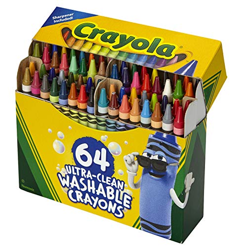Crayola Ultra Clean Washable Crayons, Built in Sharpener, 64 Count, Kids at Home Activities