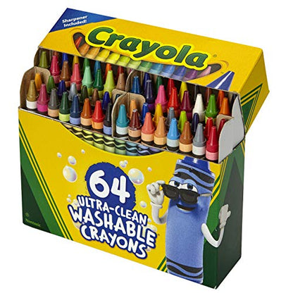 Crayola Ultra Clean Washable Crayons, Built in Sharpener, 64 Count, Kids at Home Activities
