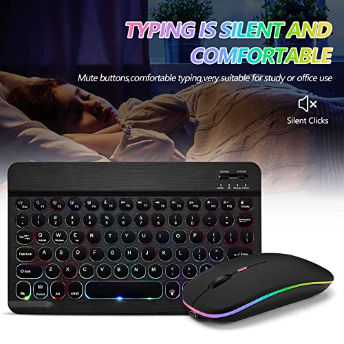 Ultra-Slim Lightweight Bluetooth Keyboard And Mouse Portable Wireless Keyboard Rechargeable 7-Color Backlit for Apple iPad iPhone Samsung Tablet iPhone Smartphone iOS Android Windows, Round Keys Black - color: black