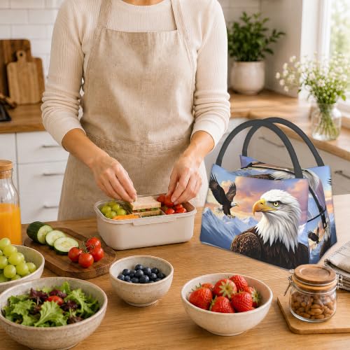 Lunch Box for Women,Bald Eagle Insulated Lunch Bag,Mountain Leakproof Thermal Insulation Cooler Tote Bags for Teacher Nurse Kids School Work Picnic - color: Bald Eagle