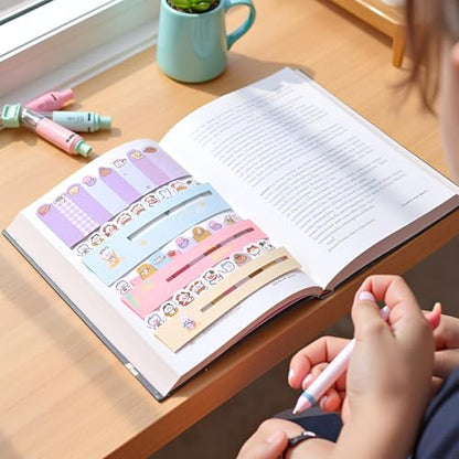 600 Pcs Self-Stick Index Tabs Sticky Note Tabs Cartoon Page Flags Cute Animals Bookmarks Mini Sticky Note Paper Page Markers Stickers for Students Books File，Notebook Office and School Supplies