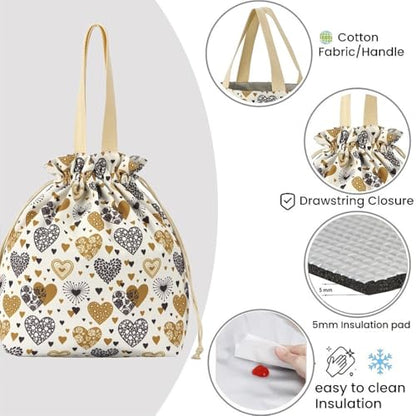Double-Handle Lunch Bag, Insulated Waterproof Reusable Tote for Women/Students, Fits 2 Bento Boxes + Water Bottle - Ideal for School/Office/Picnic(Yellow) - color: Yellow