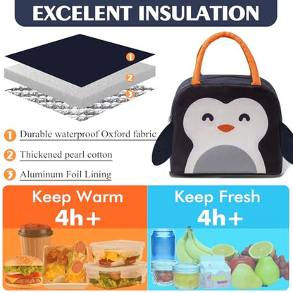 Lunch Bags Tote Cooler Bag Insulated Reusable Lunch Tote Bags Cartoon Portable Lunch Box Bag for Work Office Picnic Beach (Navy Blue Penguin) - color: Navy Blue Penguin