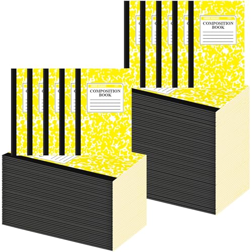 Fainne 100 Pack A5 Composition Notebooks Bulk College Ruled Composition Notebooks Marble Covers Notebook for Student Classroom Office Supplies 30 Sheet/60 Page(Yellow) - color: Yellow