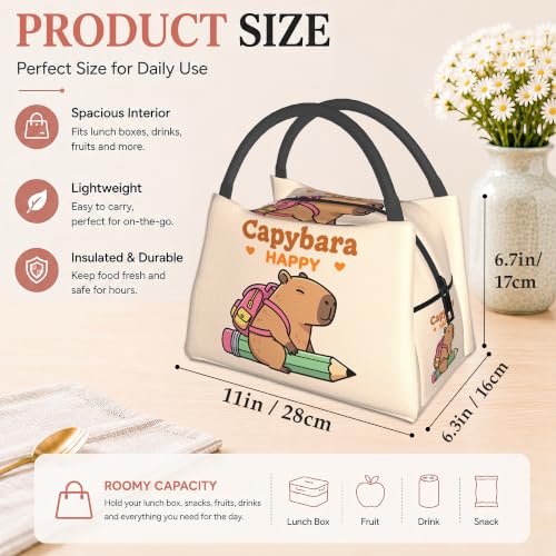 Cute Capybara Insulated Lunch Bag,Cute Beige Lunch Box for Women,Girls Boys Thermal Insulation Cooler Tote Bag Lightweight for Student School Work Picnic - color: Cute Capybara