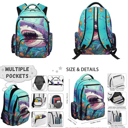 Cartoon Shark Backpack for Boys Kids Backpack with Lunch Box Water Bottle Holder and Soft Pencil Case 4 Pcs Set 17 inch Sturdy Bookbag with Front Pocket for School Lightweight School Bag - color: Cartoon Shark