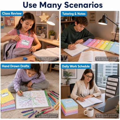 gisgfim 12 Pack Bulk Composition Notebook Wide Ruled, 12 Different Vibrant Colors, 96 Pages (48 Sheets), 9-3/4 x 7-1/2" Hard Cover Journal Notebooks for Studentsd,Classroom and Office(Pastel) - color: Pastel
