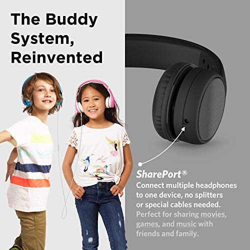 LilGadgets Connect+ Style On-Ear Kids Headphones with Microphone - SharePort Technology, SoftTouch Padding, Detachable Cable, Volume Limiting, Durable & Adjustable - Black - color: Black