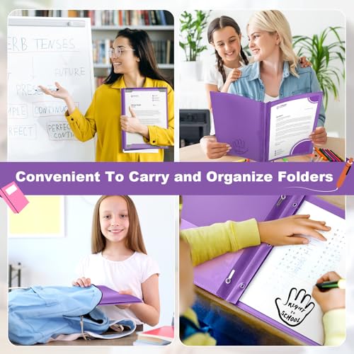 Henoyso 24 Pcs Plastic Folders with Clear Front Pockets and Prongs School to Home File Organizer Plastic Folder for Back to School Parent Teacher Communication Homework Office (Purple) - color: Purple