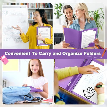 Henoyso 24 Pcs Plastic Folders with Clear Front Pockets and Prongs School to Home File Organizer Plastic Folder for Back to School Parent Teacher Communication Homework Office (Purple) - color: Purple