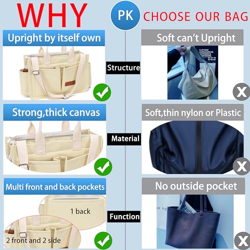ZHMO Canvas Tote Bag for Women,Women's Bags Crossbody Bags Work Laptop Tote Bag Large Handbags Purse for Travel Nurse Teacher - color: New Upgrade Beige With Compartments and Side Cup Holders