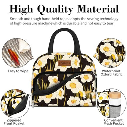 Coobiiya Lunch Bag Women, Daffodil Lunch Bag for Women Adult, Small Leakproof Cute Lunch Box Tote Large Capacity Reusable Insulated Cooler Lunch Container for Work/Office - color: Daffodil