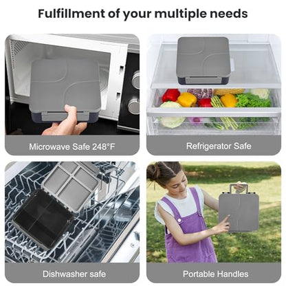 Bento Lunch Box for Kids with 8oz Soup Thermo,Kids Leakproof Lunch Food Containers with 4 Compartment,Kid Insulated Thermo Hot Food Jar for School,Trvael-Black - color: Black