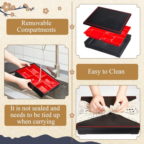Teenyyou 4 Pcs 12 x 9.5 x 2.2 inches Japanese Bento Box Adult 6 Compartments Divided Japanese Food Presentation with Greaseproof Restaurant Bento Tray Sushi Tray Gift for Sushi Home Restaurant - style: 6 Compartments