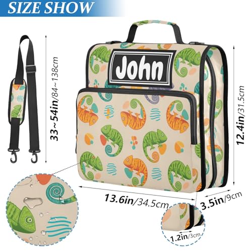 Chameleon Khaki Print Custom Zipper Binder Bag 3 Ring with Shoulder Strap & Handle Personalized Binder Bag Expandable File Folder for School - color: Multi-chameleon Khaki