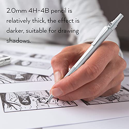 Nicpro 3 Pack 2.0 mm Mechanical Pencil Set with Case for Architects | Include: Drafting Pencil with 2mm Graphite Lead Refill(HB 2H 4H 2B 4B), Sharpeners, Erasers for Artist Writing, Drawing - color: Silver