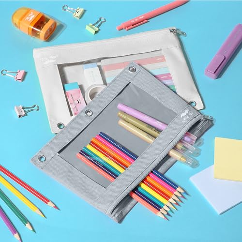 Mr. Pen- Pencil Pouch for 3 Ring Binder, 2 Pack, 10"x6.75", Smooth Zipper | Clear Window, Large Capacity Pencil Case with 3 Reinforced Grommets for School, Office, Supplies Storage | Clear Window, Large Capacity Pencil Case with 3 Reinforced Grommets for