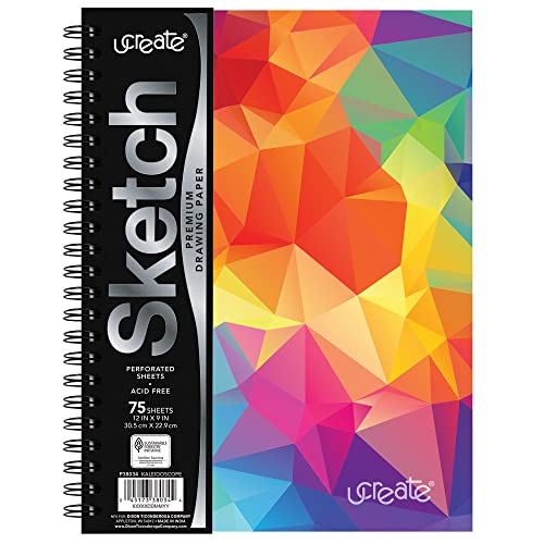 UCreate Fashion Poly Cover Sketch Book Kaleidoscope Design, 9" x 12", Multi-Color 75 Sheets - style: Kaleidoscope; 9" x 12"