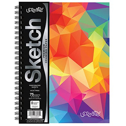UCreate Fashion Poly Cover Sketch Book Kaleidoscope Design, 9" x 12", Multi-Color 75 Sheets - style: Kaleidoscope; 9" x 12"