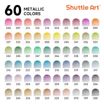 Shuttle Art 메탈릭 색연필 60개, 성인용 컬러링을 위한 색연필, 선물 틴 박스에 담긴 소프트 코어 컬러링 연필, 어린이 성인 초보자 아티스트 드로잉 스케치를 위한 드로잉 연필 - color: 60가지 메탈릭 색상