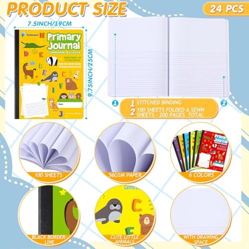 Fulmoon 24 Pcs Primary Composition Notebook K-2 with Picture Space Primary Journal Grades K-2 Draw and Write Journal Composition Book for Preschool Classroom, 80 Sheet (Multicolor) - color: Multicolor