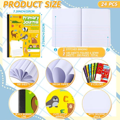 Fulmoon 24 Pcs Primary Composition Notebook K-2 with Picture Space Primary Journal Grades K-2 Draw and Write Journal Composition Book for Preschool Classroom, 80 Sheet (Multicolor) - color: Multicolor