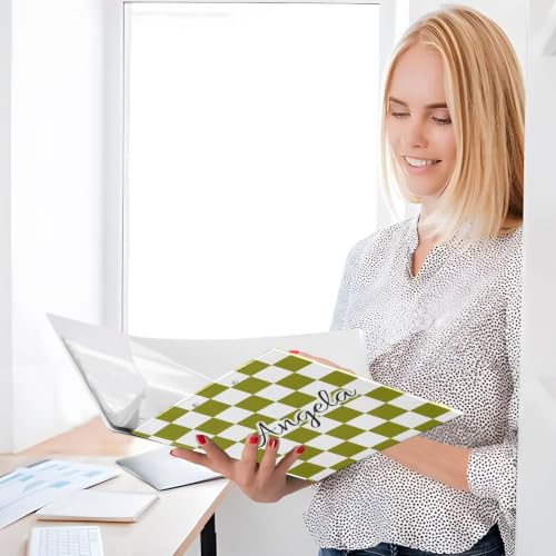Custom 3 Ring Binder 1.5 Inch Round Rings Olive Checkered Personalized Name Binders Organizer Fashion View Binder with 2 Pockets for School Office Supplies - color: Multi14