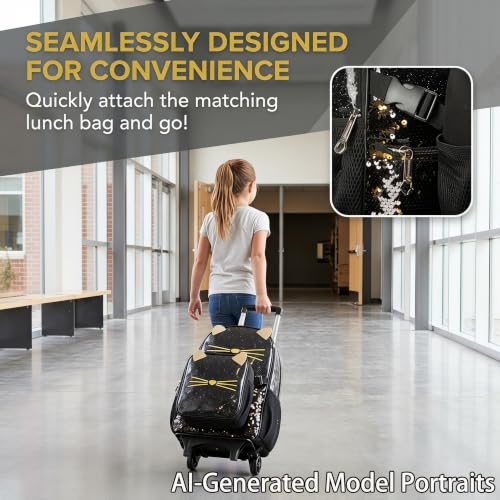 Cat School Bags Kids Rolling Backpack for Girls Luggage Kids Suitcase With Wheels Trolley Wheeled Backpacks Travel Bags 3PCS Lunch Box Pencil Case Backpacks for Girl‘s Black - color: Black-220223-l