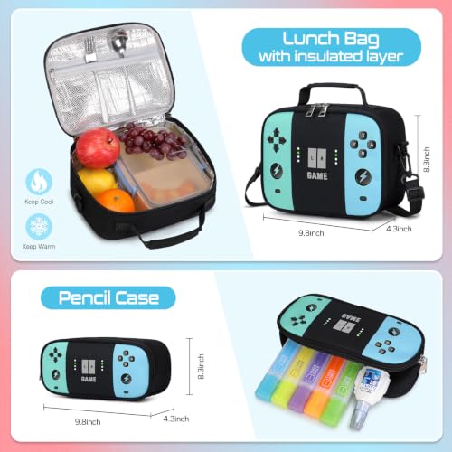Jafeton Rolling Backpack for Boys, 3 PCS Gamer Boy Backpack Set with Lunch Box & Pencil Pouch, Roller Wheels School bag for Boys Kids Teens, Elementary Middle School, Kids Bookbag Casual Daypack - color: Green