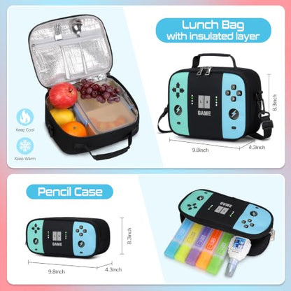 Jafeton Rolling Backpack for Boys, 3 PCS Gamer Boy Backpack Set with Lunch Box & Pencil Pouch, Roller Wheels School bag for Boys Kids Teens, Elementary Middle School, Kids Bookbag Casual Daypack - color: Green