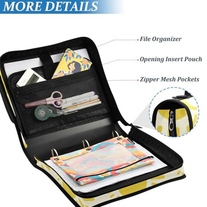 Yellow Suns Waterproof Zipper Binder with Shoulder Strap, 3-Ring Trapper Keeper with Lay-Flat Design and Multiple Compartments for School & Office, Adults & Kids